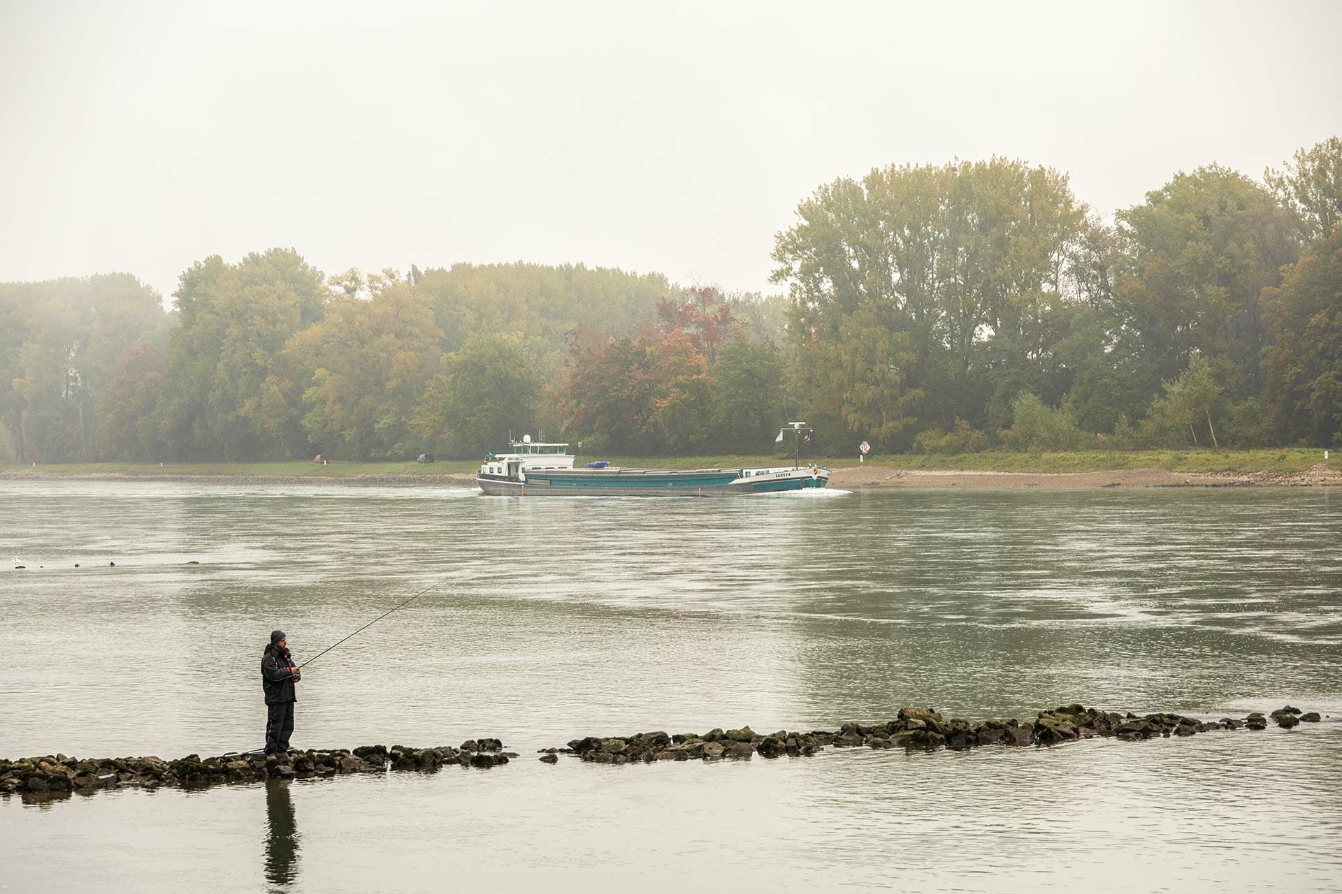 Schiffahrt und Fischfang in trauter Zweisamkeit - Treidlerweg Rhein