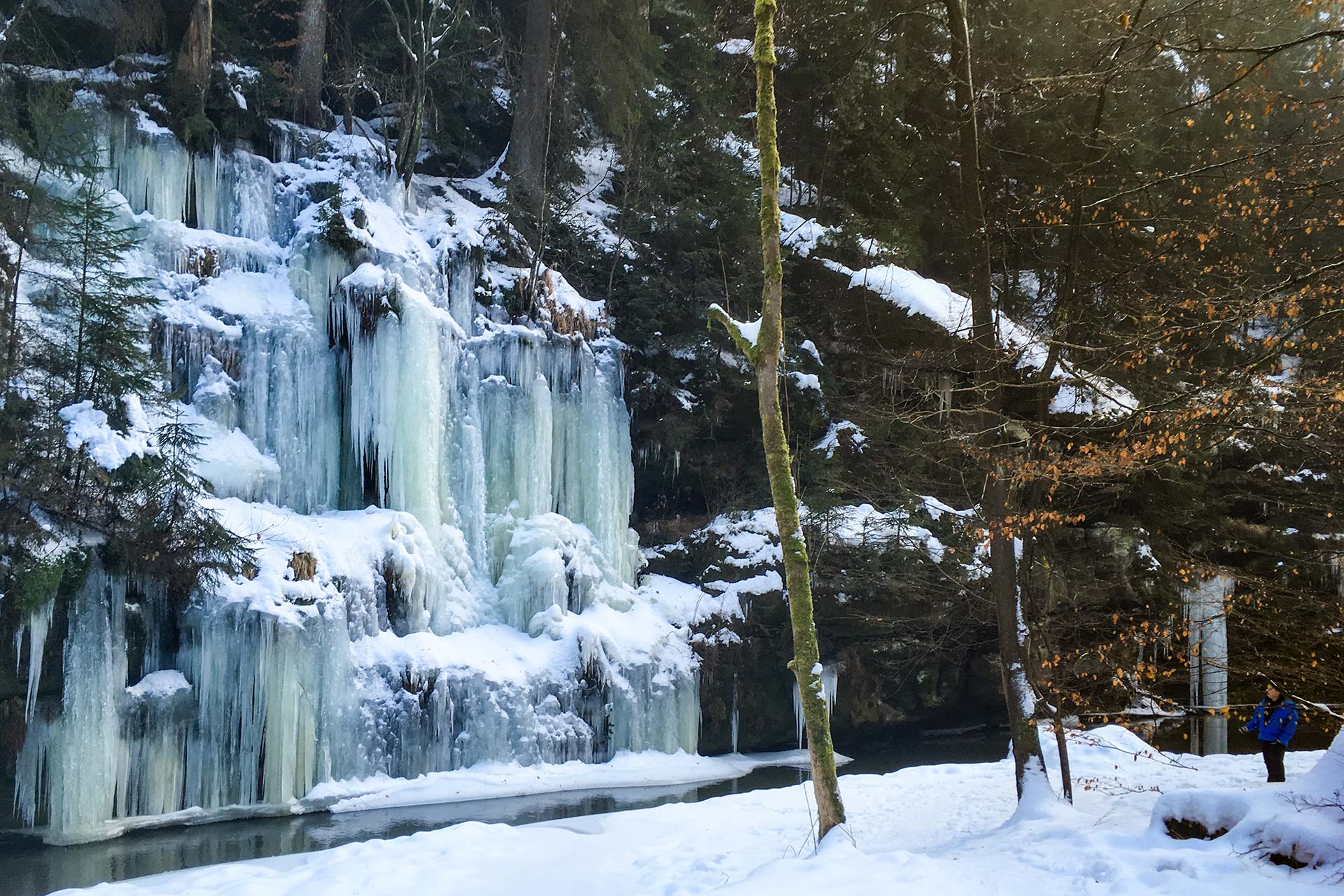 <span>Polenztal</span> Was im Sommer leise vor sich hin plätschert, gefriert im Winter zu beeindruckenden Eissäulen.